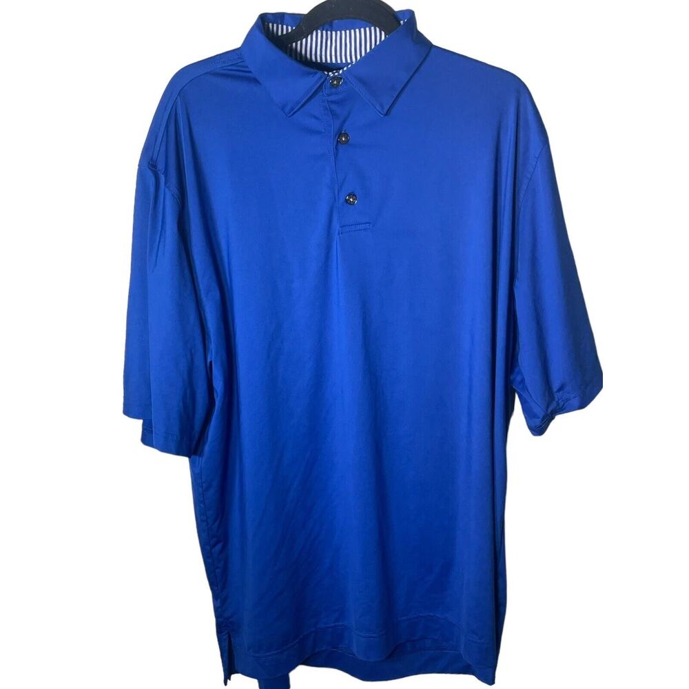 FOOTJOY GOLF POLO SHIRT -XL BLUE With BLUE & WHITE STRIPE COLLAR